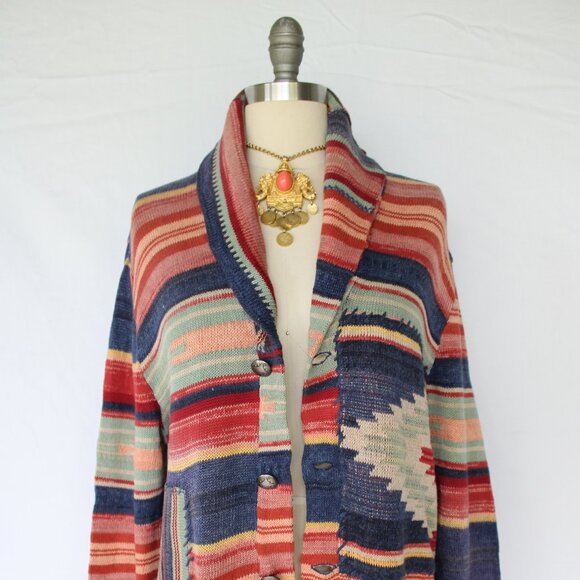 RALPH LAUREN POLO RRL Aztec southwestern patchwork Cardigan cowichan sweater M - Picture 6 of 13